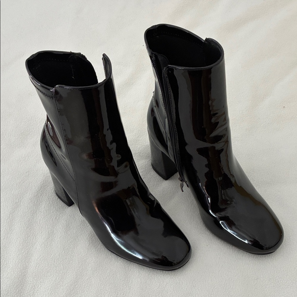 Black Patent Leather Ankle Boots